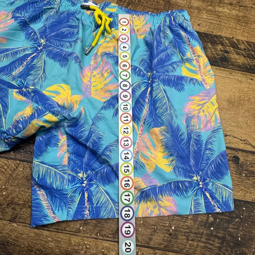 KLATIE Electric Threads Mens Swim Trunks Shorts 3XL Print Blue Yellow Drawstring